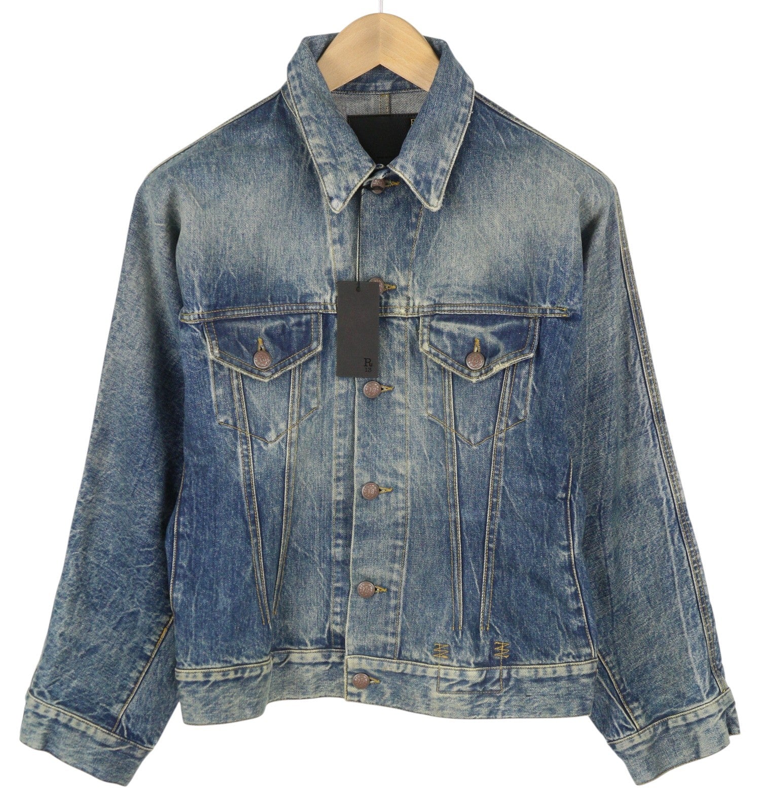 R13 Raglan Trucker Women Jacket M Kelly Loose Fit Button-Up Faded Washed Denim