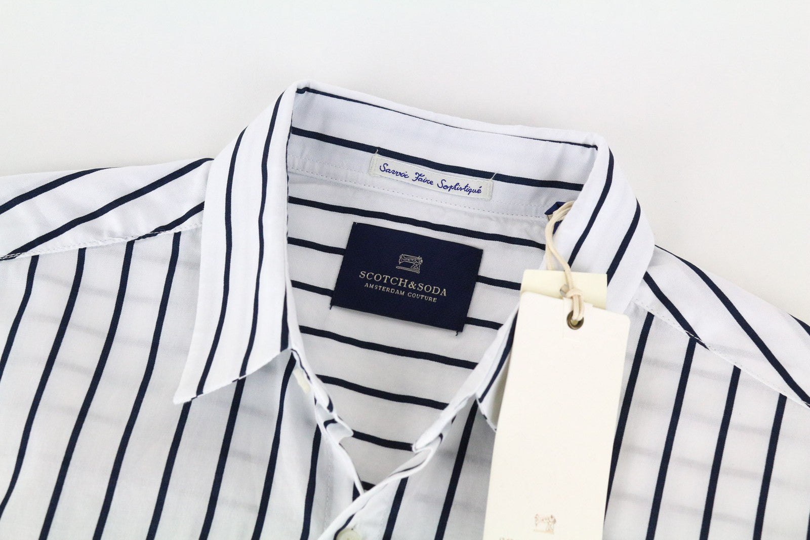 SCOTCH & SODA Men's M White Long Fit Pinstripe Pure Cotton Poplin Dress Shirt