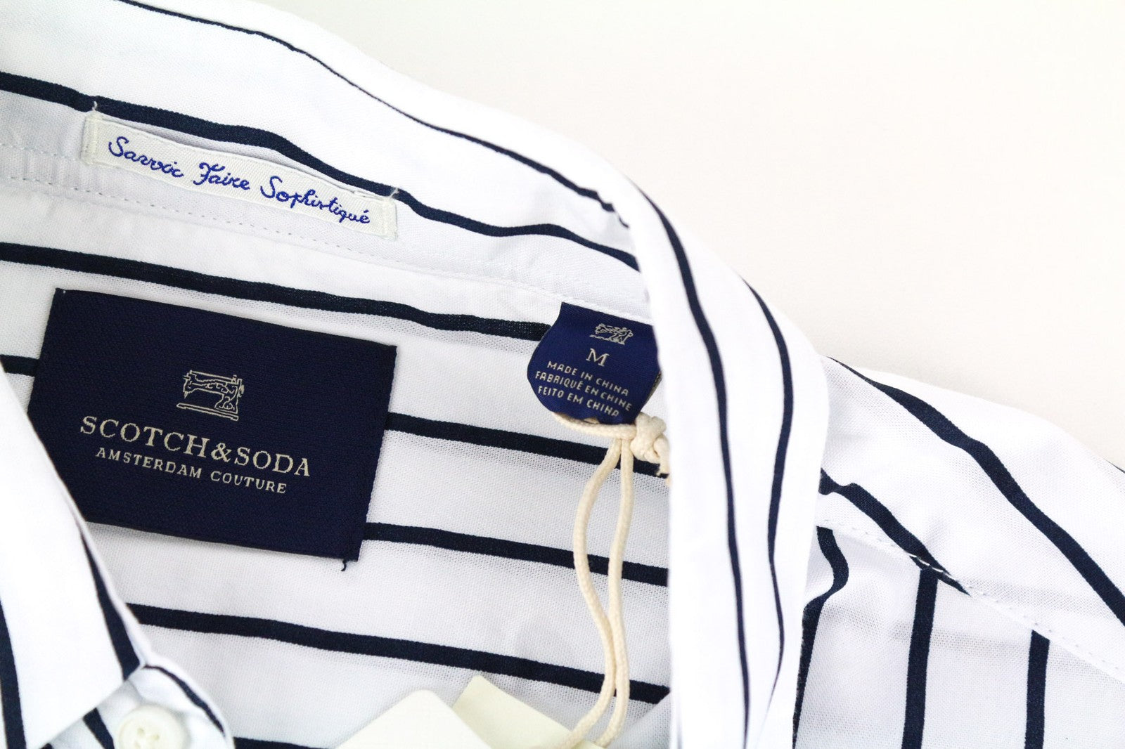 SCOTCH & SODA Men's M White Long Fit Pinstripe Pure Cotton Poplin Dress Shirt