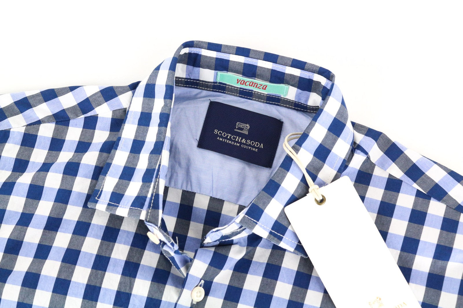 SCOTCH & SODA Men's S Light Blue Gingham Check Pure Cotton Button-Up Shirt