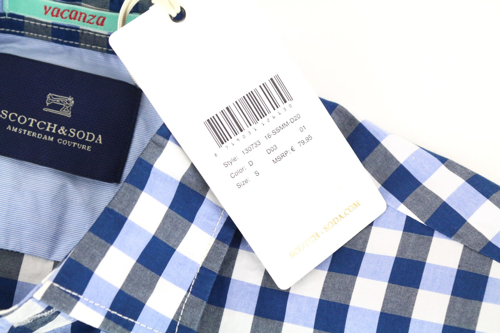 SCOTCH & SODA Men's S Light Blue Gingham Check Pure Cotton Button-Up Shirt