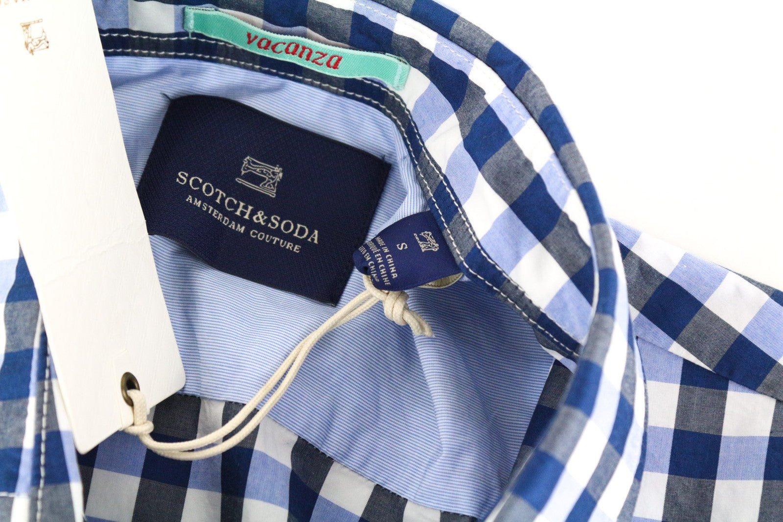 SCOTCH & SODA Men's S Light Blue Gingham Check Pure Cotton Button-Up Shirt