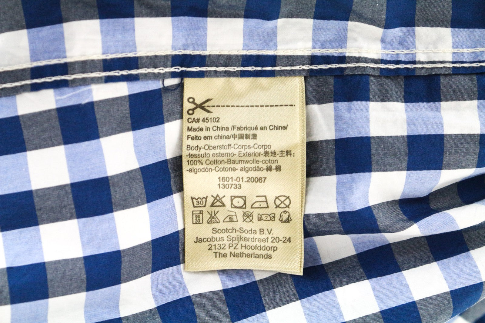 SCOTCH & SODA Men's S Light Blue Gingham Check Pure Cotton Button-Up Shirt