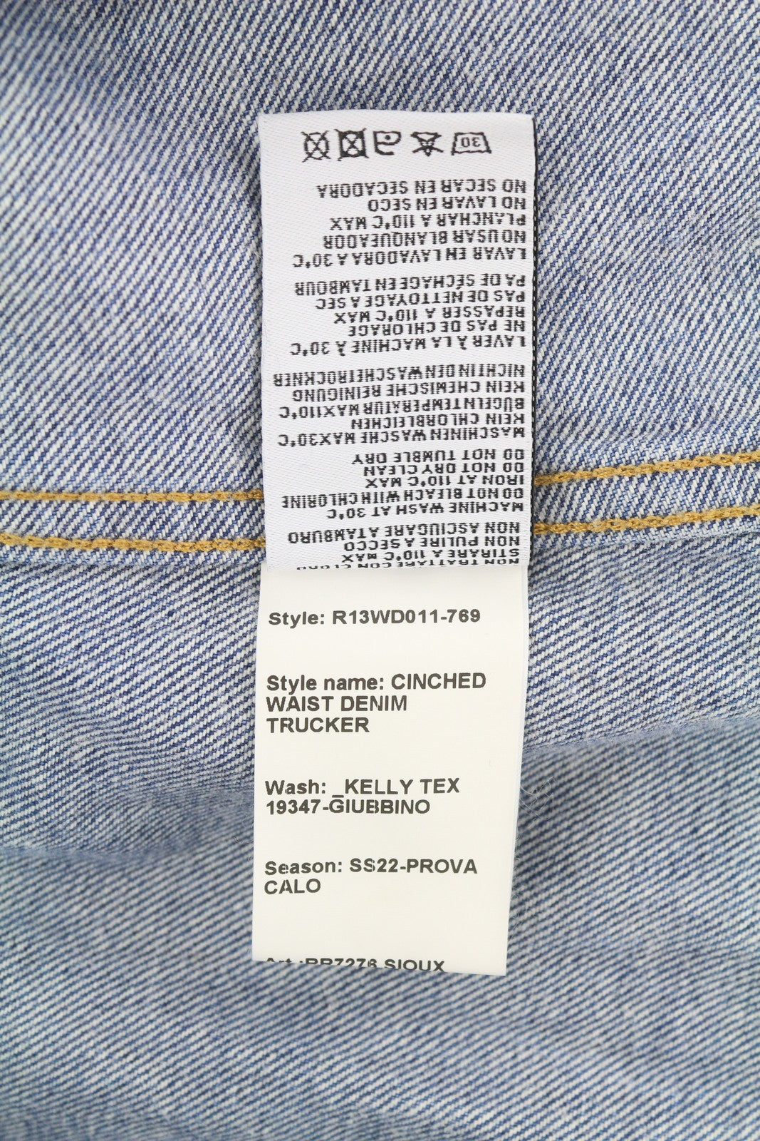 R13 Cinched Waist Denim Trucker Women Jacket M Kelly Tex Oversized Loose Blue