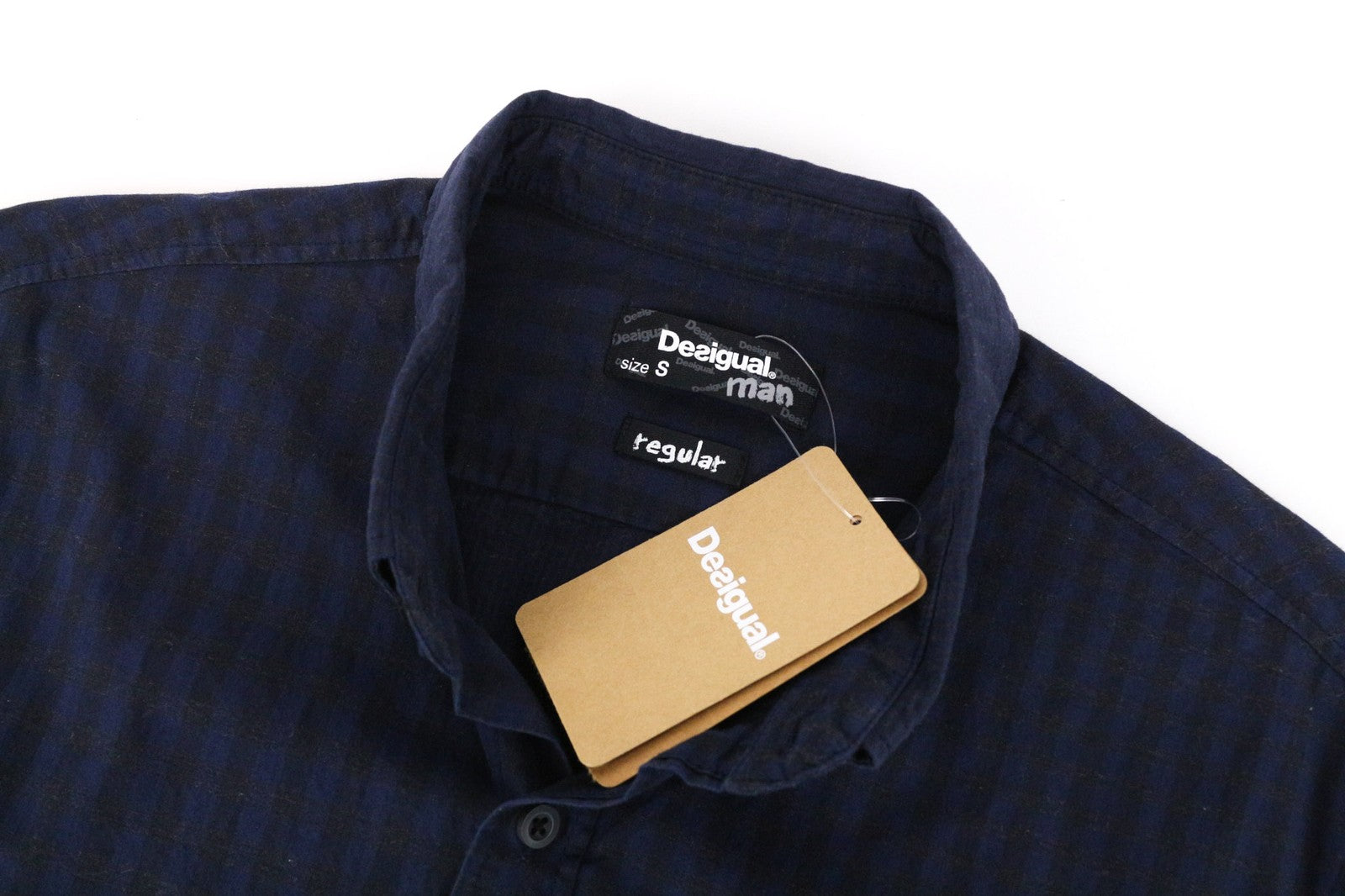 DESIGUAL Isma Men's S Navy Cotton Stretch Patterned Long Sleeve Pocketed Shirt