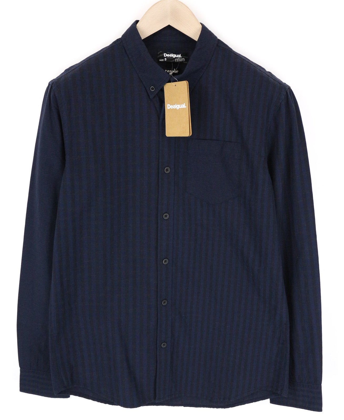 DESIGUAL Isma Men's S Navy Cotton Stretch Patterned Long Sleeve Pocketed Shirt