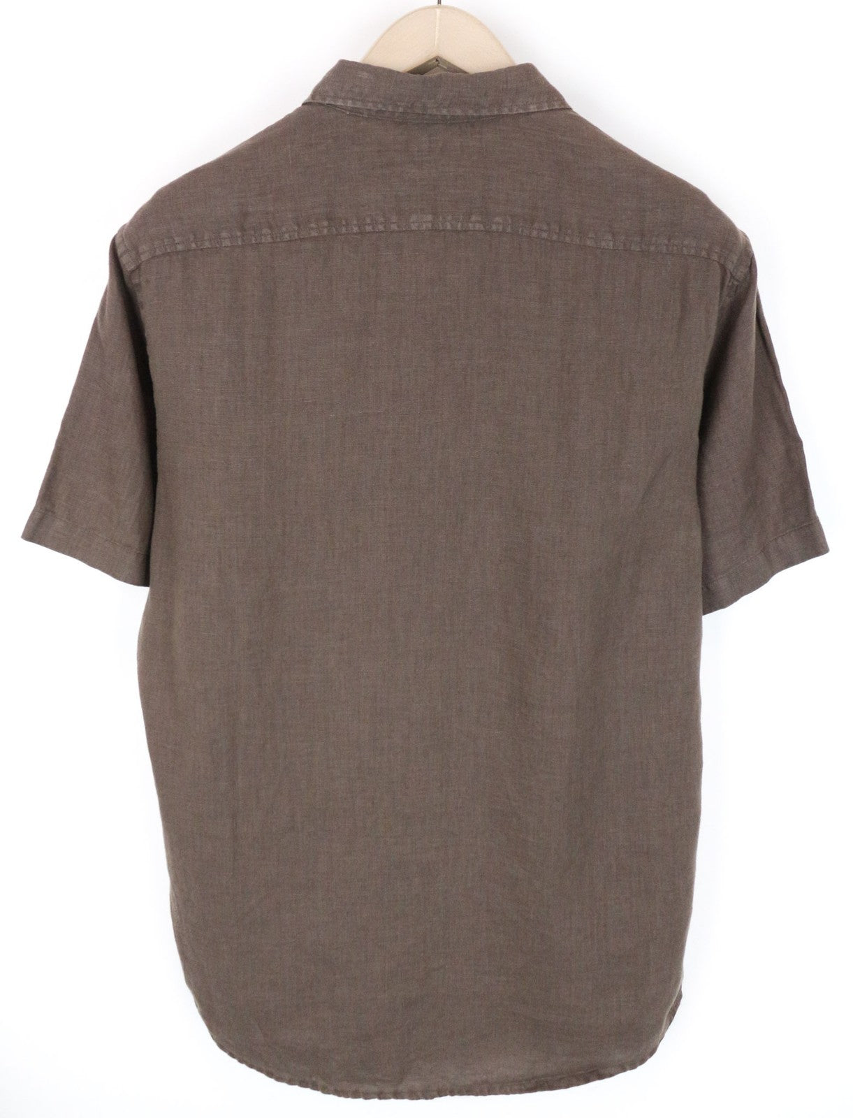 REPLAY Men's L Brown Pure Linen Short Sleeve Pocketed Button-Up Shirt