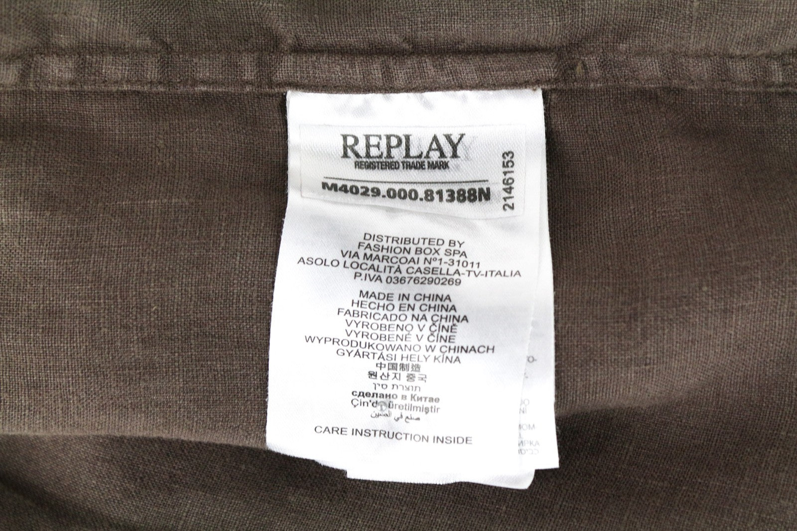 REPLAY Men's L Brown Pure Linen Short Sleeve Pocketed Button-Up Shirt