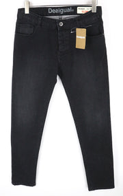 DESIGUAL Leos Men's W30 Dark Grey Slim Fit Corduroy Rib Stretch Denim Jeans