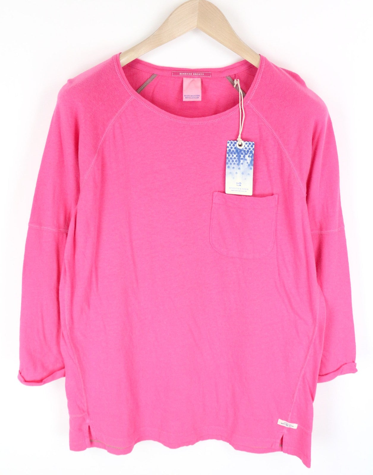 SCOTCH & SODA Men's ~S Fuchsia Pink Round Neck Cotton Jersey Pullover Shirt