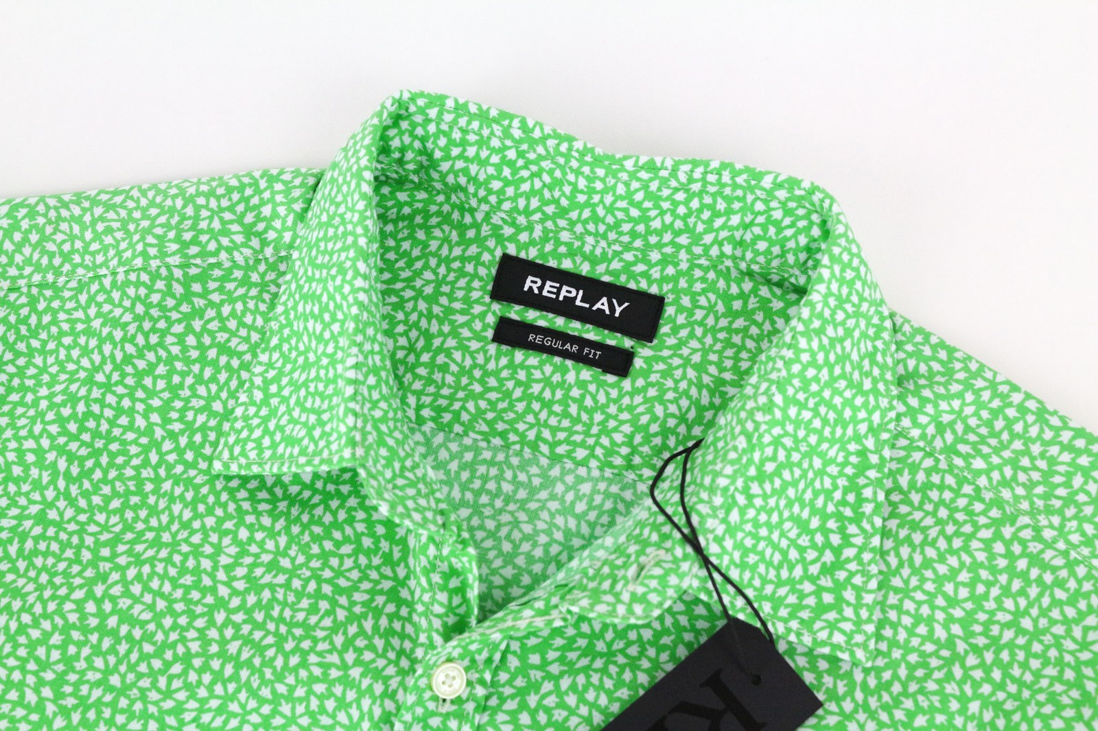 REPLAY Men's S Green Print Pure Cotton Button-Up Shirt Spread Collar Style