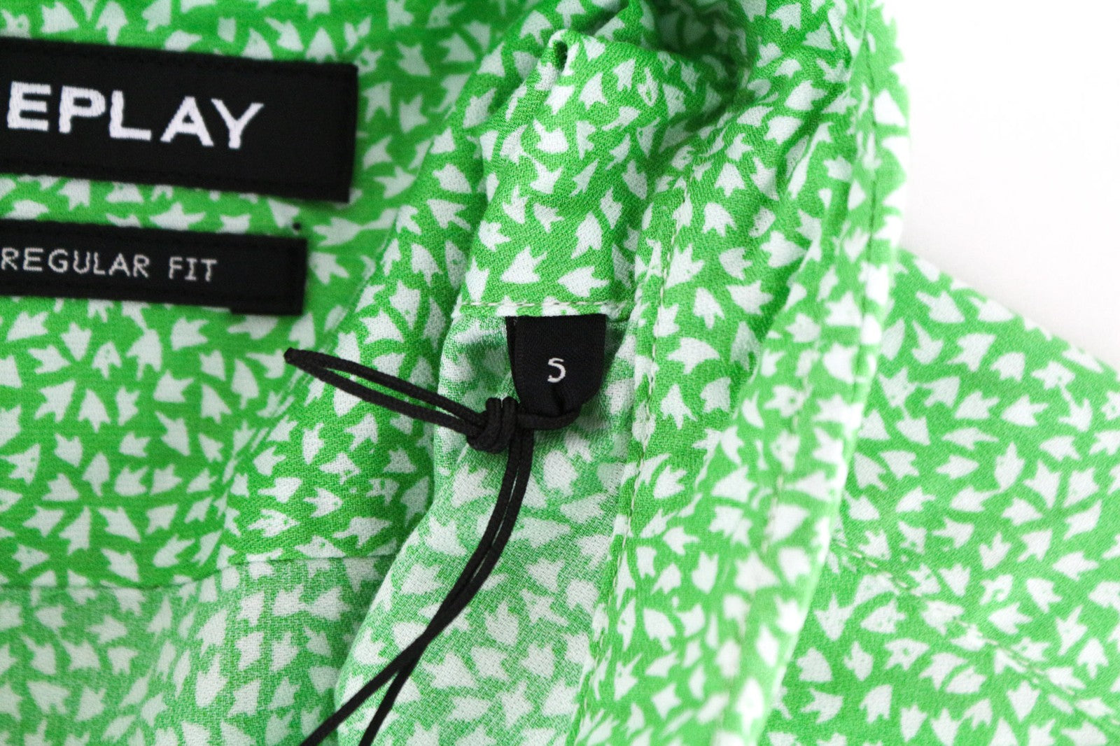 REPLAY Men's S Green Print Pure Cotton Button-Up Shirt Spread Collar Style