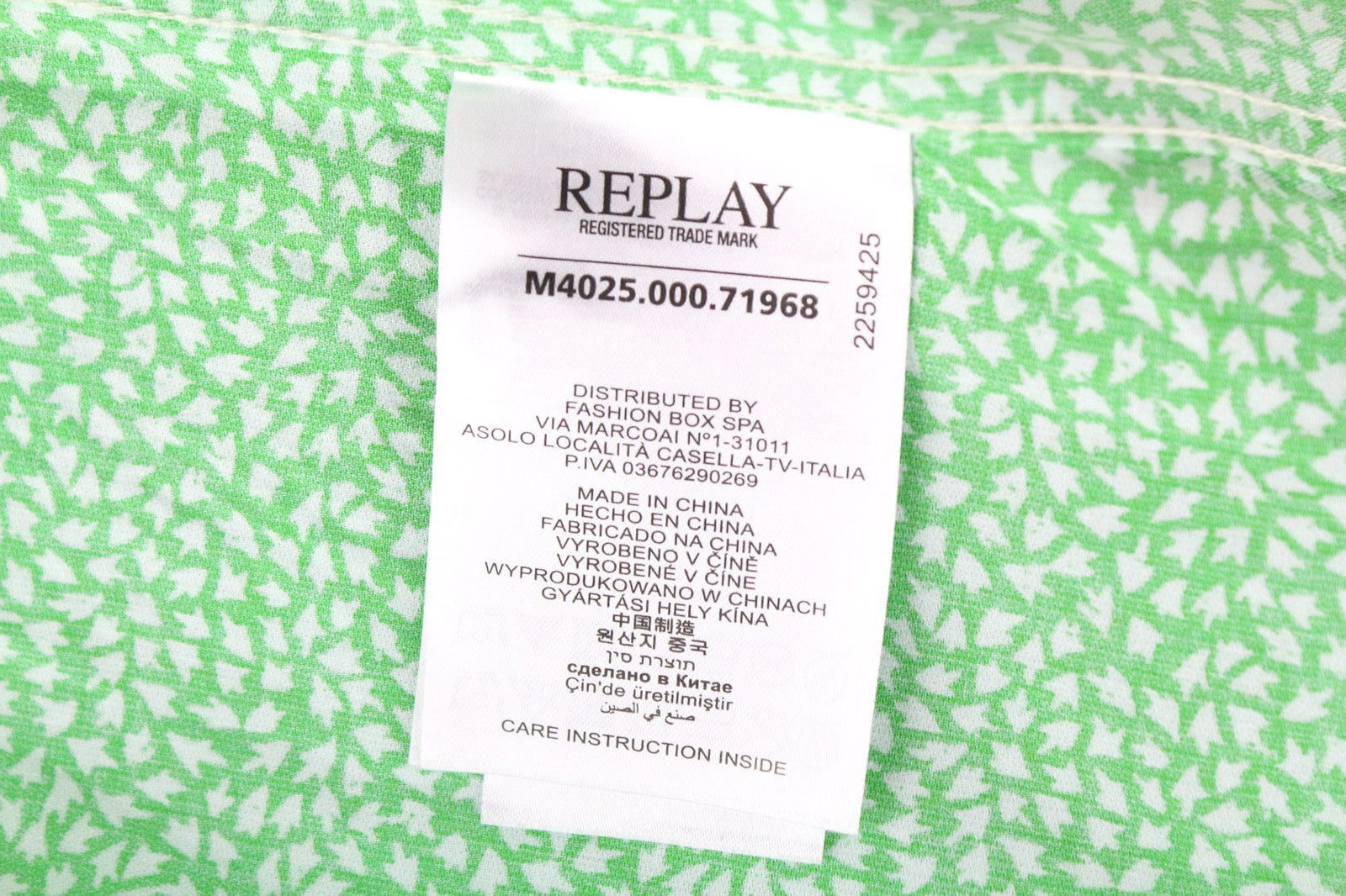 REPLAY Men's S Green Print Pure Cotton Button-Up Shirt Spread Collar Style