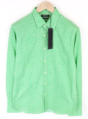 REPLAY Men's M Light Green Print Cotton Button-Up Shirt Cuffed Sleeve Design