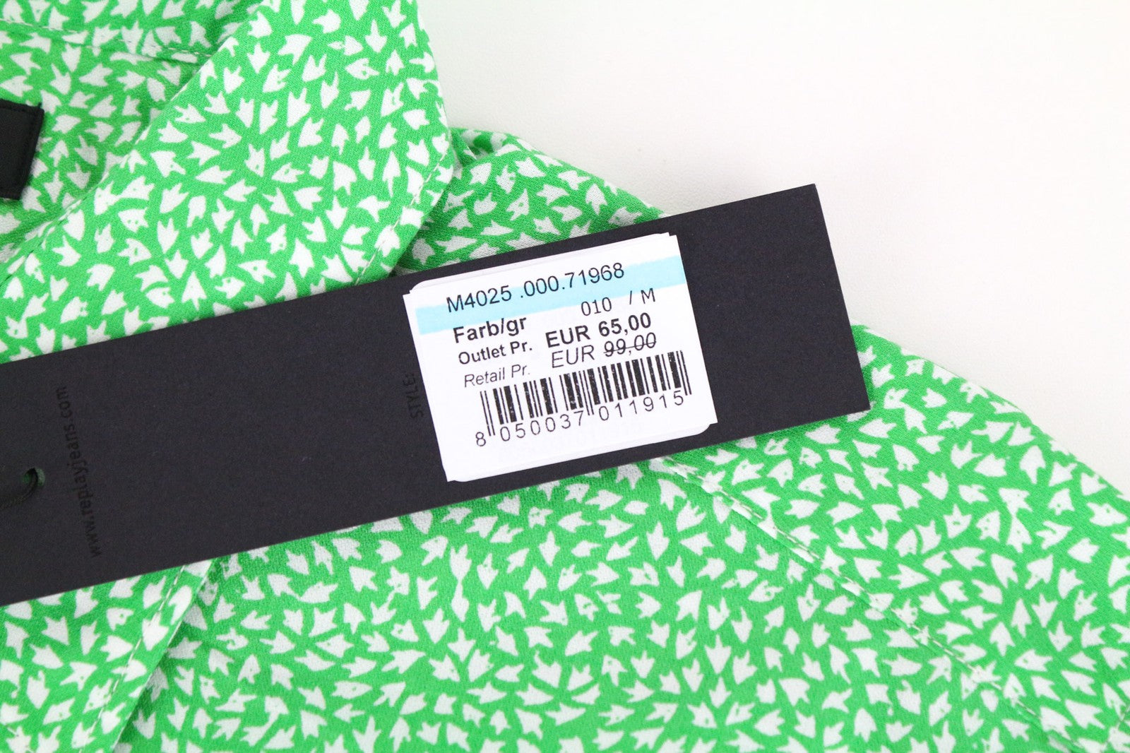 REPLAY Men's M Light Green Print Cotton Button-Up Shirt Cuffed Sleeve Design