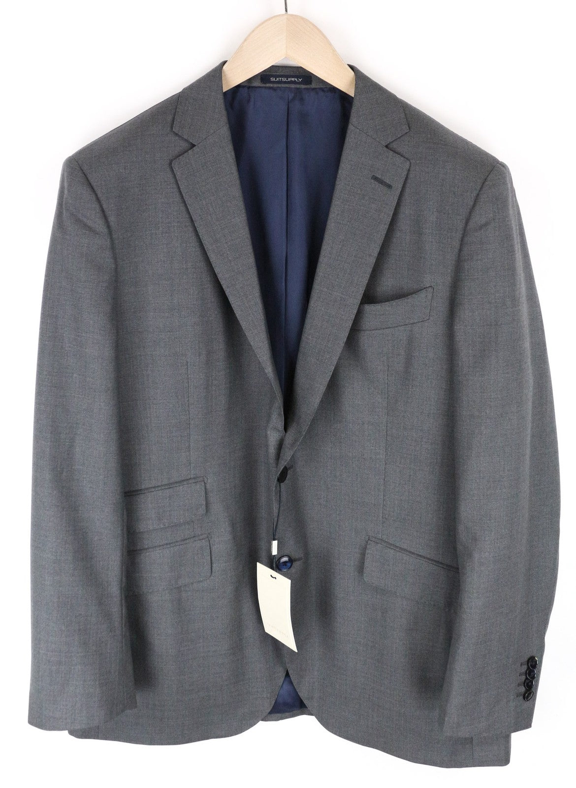 „SUITSUPPLY La Spalla“ vyriškas pilkas, plonas, „Pure Revenge“ vilnonis dryžuotas švarkas (UK44R) 