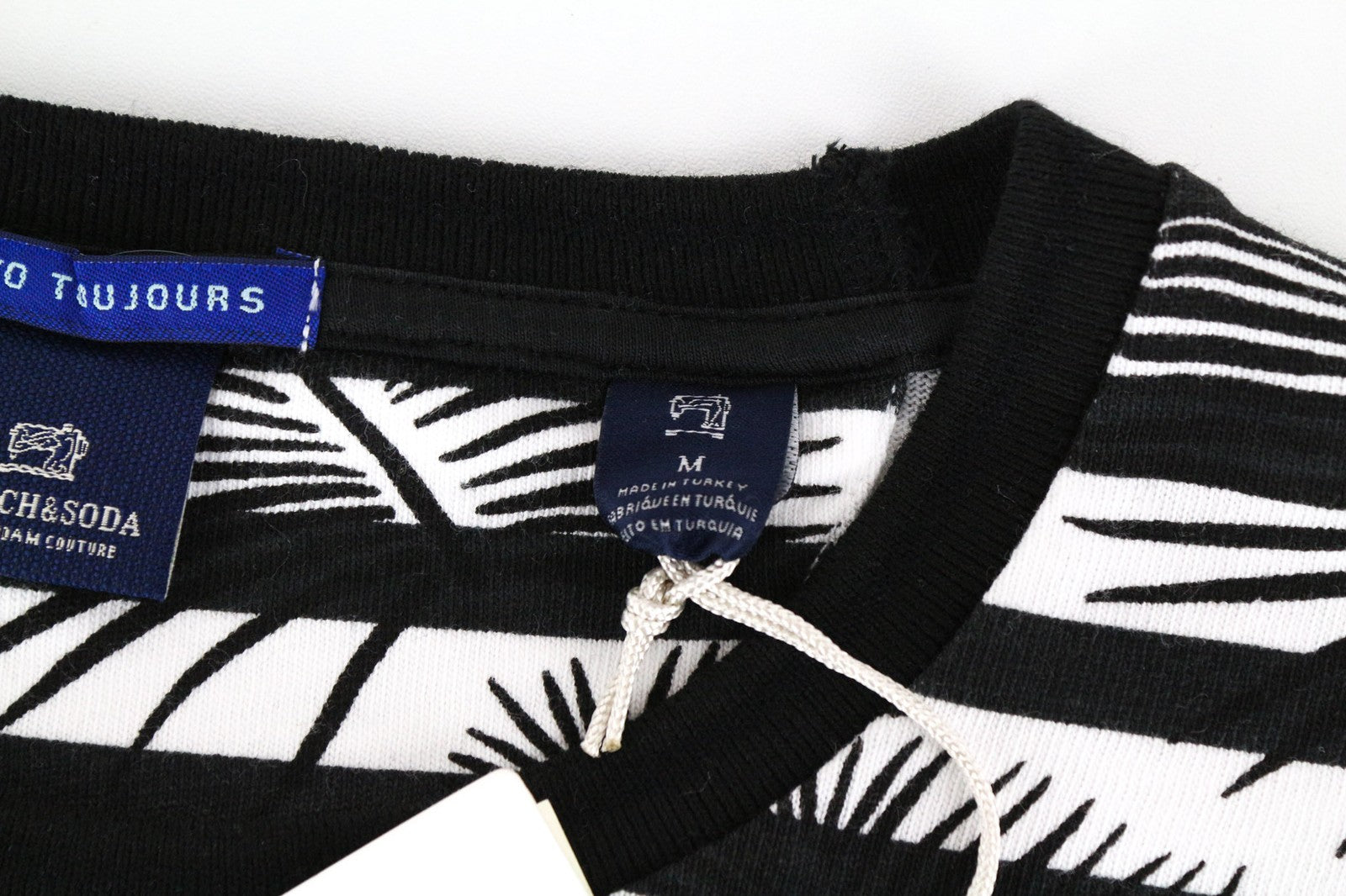 SCOTCH & SODA Men's M Black Striped Crew Neck Pullover with Floral Cotton Print