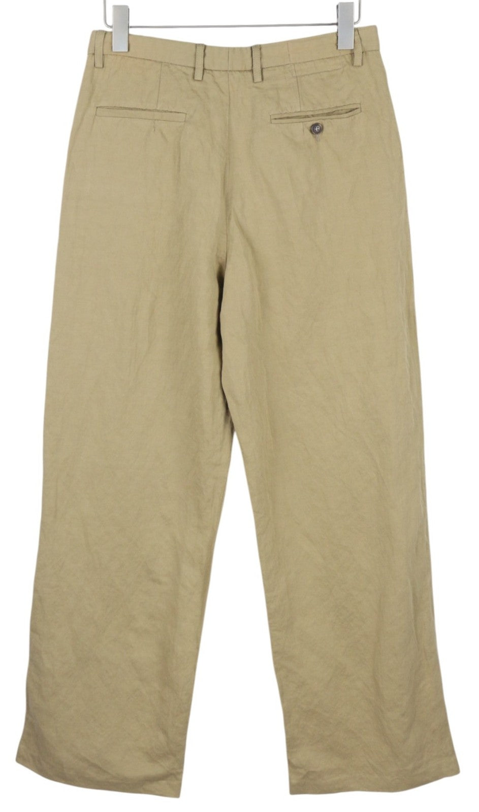 R13 Wide Leg Women Trousers 27 Beige Linen Blend Pleated Button Fly Logo Pockets