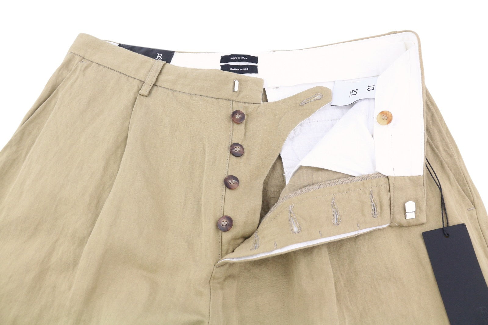R13 Wide Leg Women Trousers 27 Beige Linen Blend Pleated Button Fly Logo Pockets