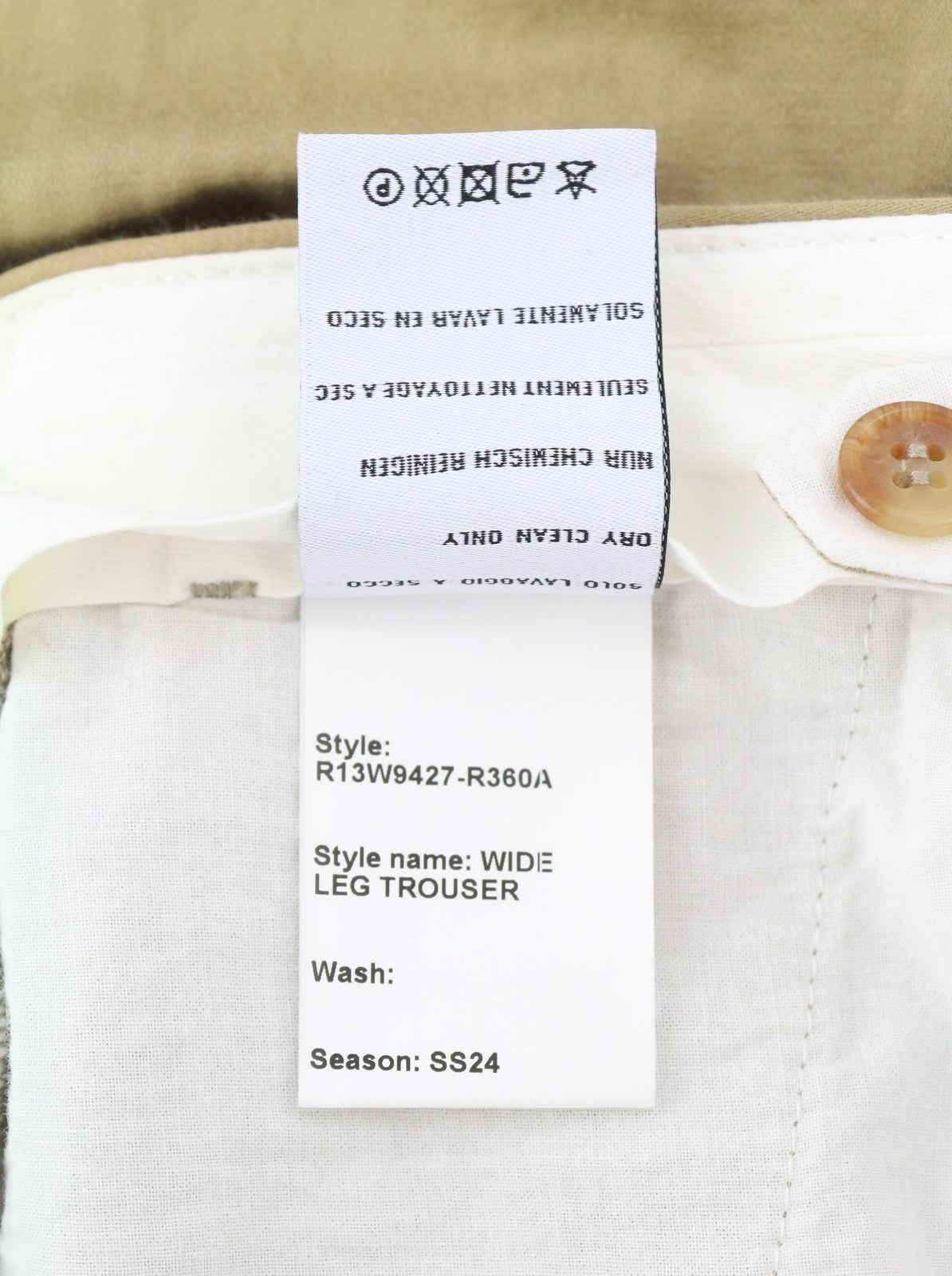 R13 Wide Leg Women Trousers 27 Beige Linen Blend Pleated Button Fly Logo Pockets