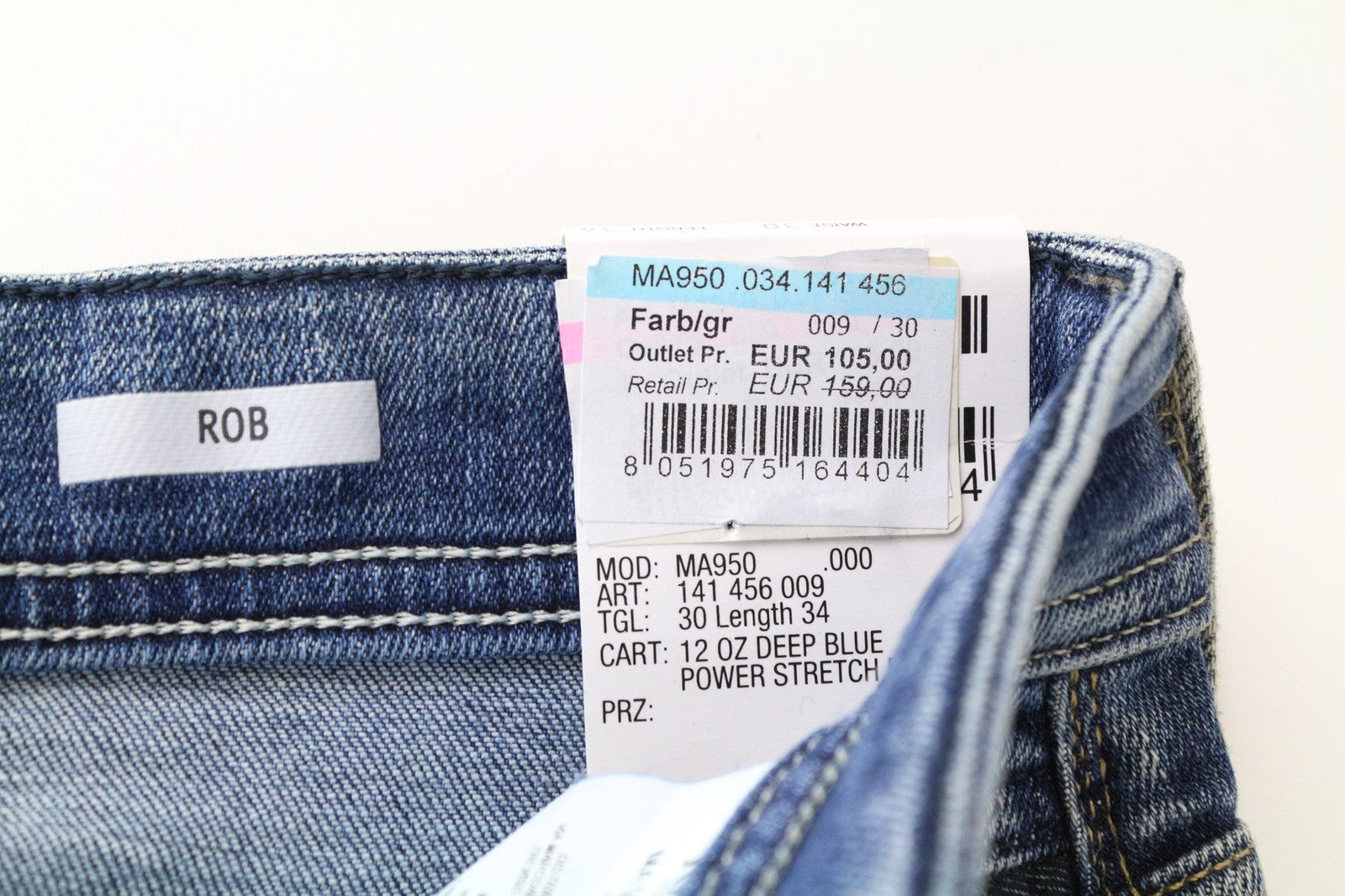 REPLAY Rob Men's Jeans W30/L34 Washed Blue Straight Tapered Cotton Stretch