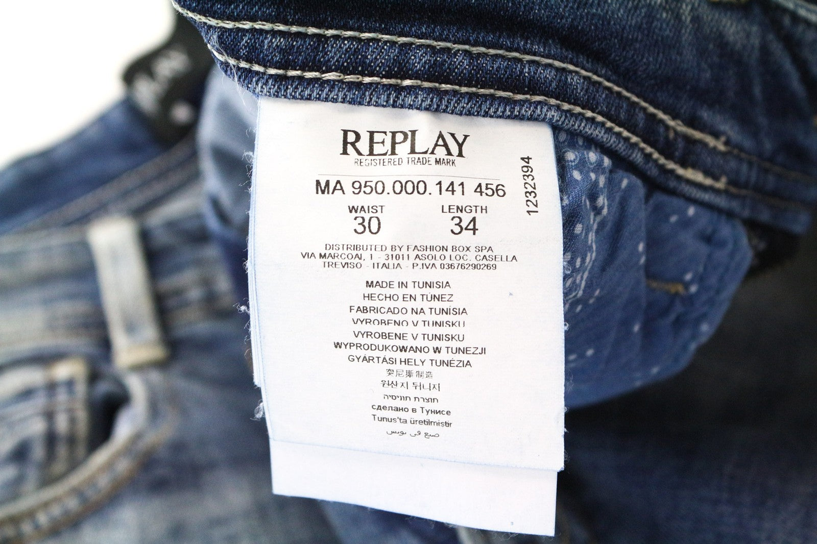 REPLAY Rob Men's Jeans W30/L34 Washed Blue Straight Tapered Cotton Stretch