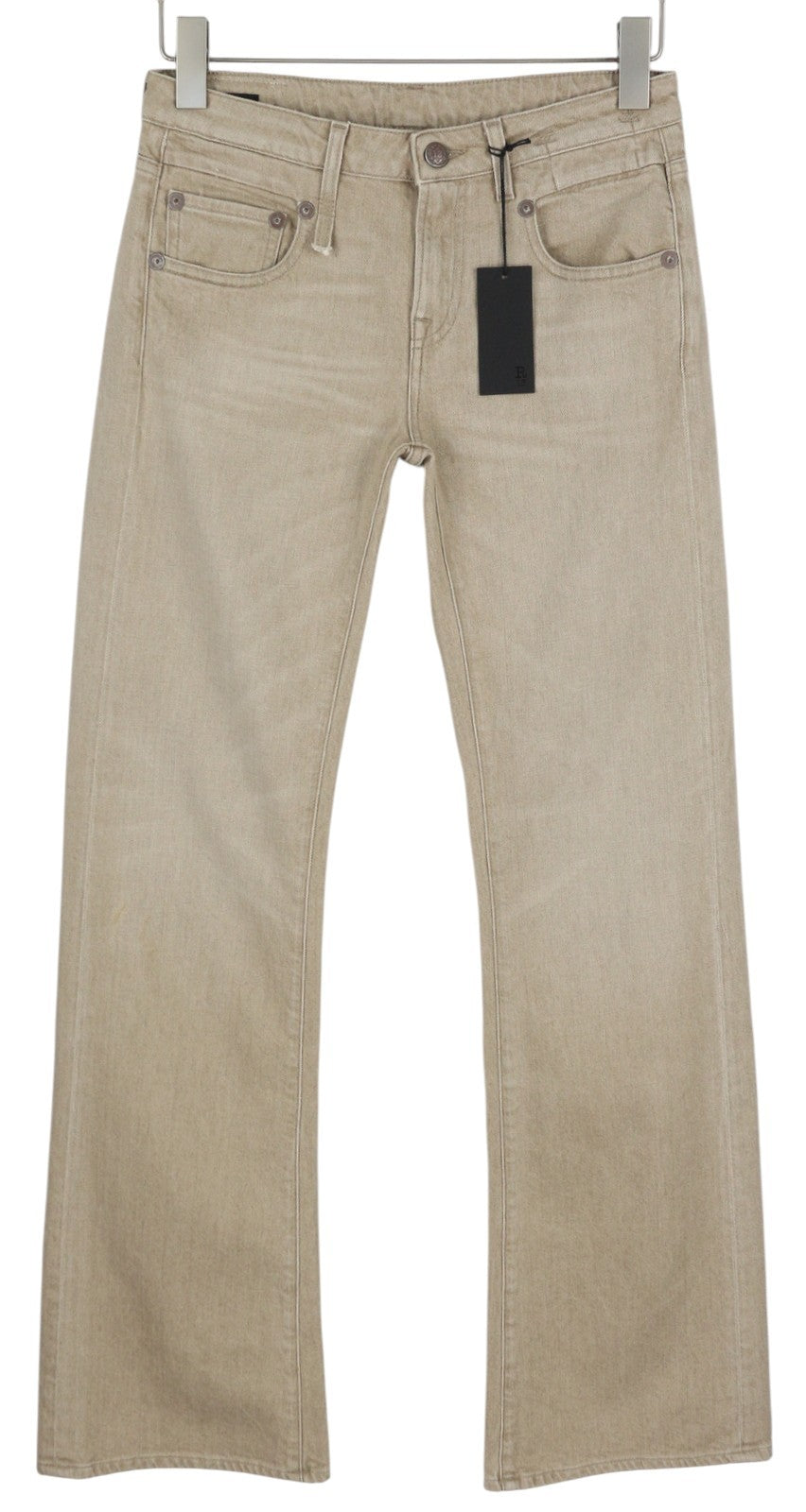 R13 Boy Flare Women Jeans 25 Buff Stretch Zip PS25 Washed Faded Beige RRP€695