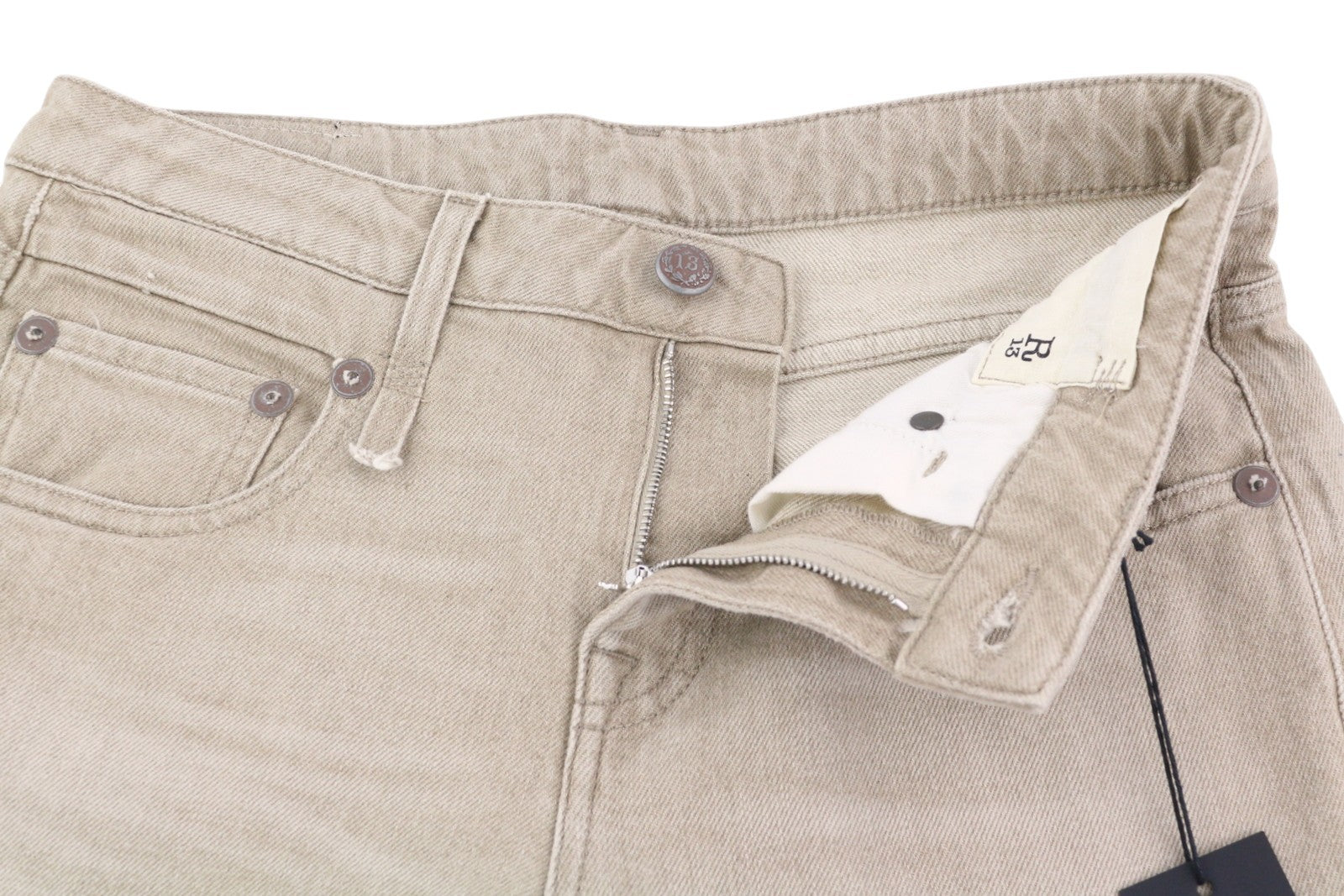 R13 Boy Flare Women Jeans 25 Buff Stretch Zip PS25 Washed Faded Beige RRP€695