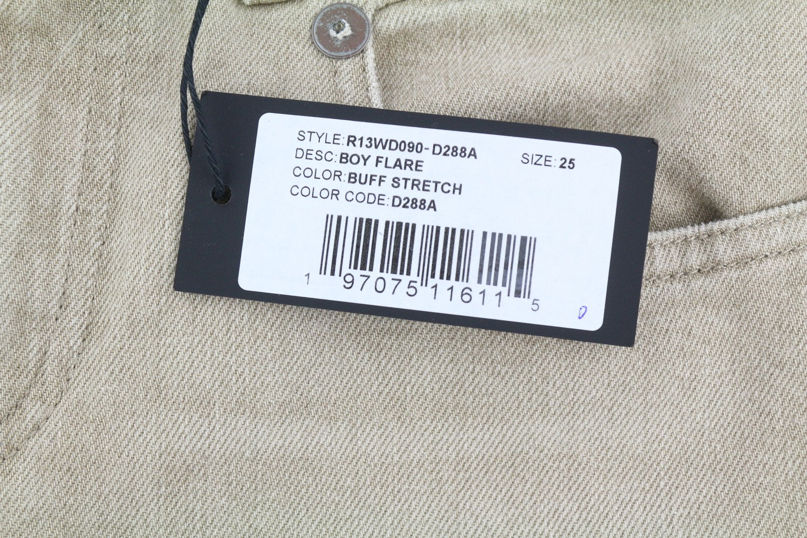 R13 Boy Flare Women Jeans 25 Buff Stretch Zip PS25 Washed Faded Beige RRP€695