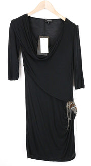RICHMOND Women's Dress 42 Black 3/4 Sleeve Round Neck Wrap with Detailing