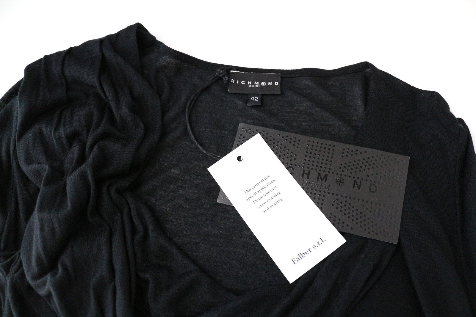 RICHMOND Women's Dress 42 Black 3/4 Sleeve Round Neck Wrap with Detailing