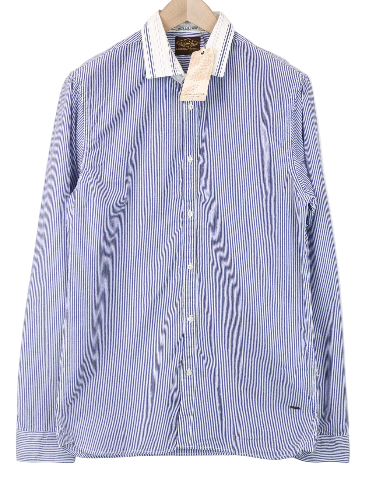SCOTCH & SODA Ams Couture Men's Shirt M Blue Stripe Long Sleeve Smart Button-Up