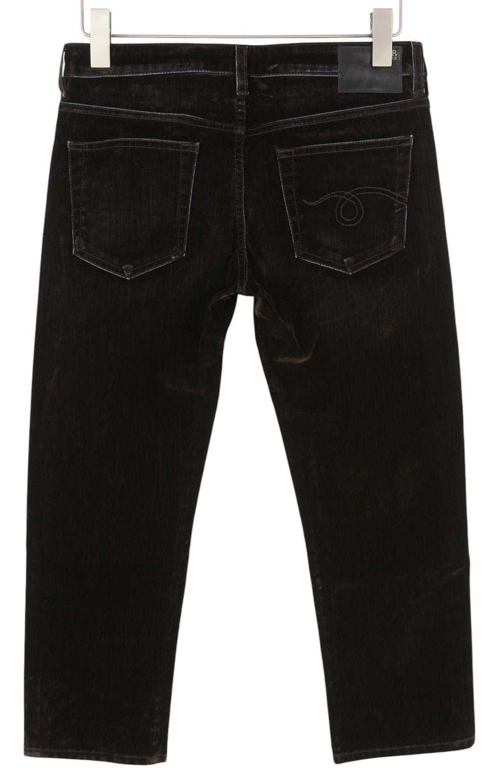 R13 Boy Straight Women Jeans 26 Flocked Brown Velvet Cropped Ankle Length Dark