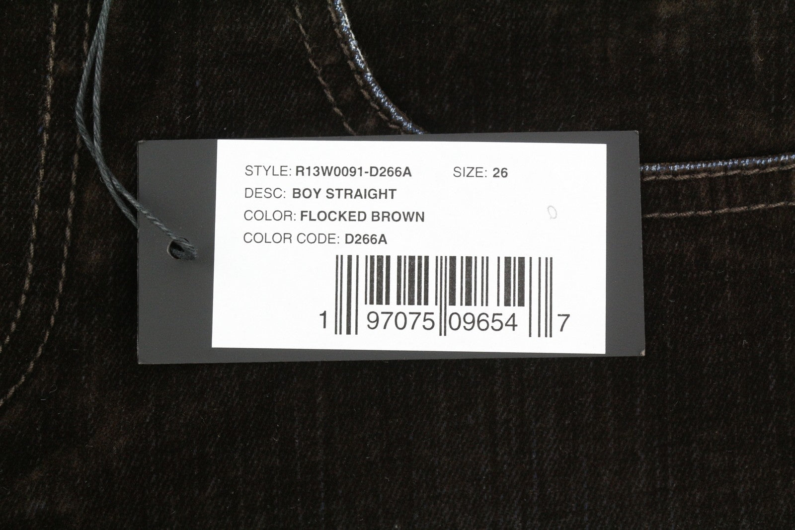 R13 Boy Straight Women Jeans 26 Flocked Brown Velvet Cropped Ankle Length Dark