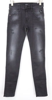 REPLAY Anbass Men's Jeans W28/L34 Slim Grey Cotton Blend Stretch Ripped Wash