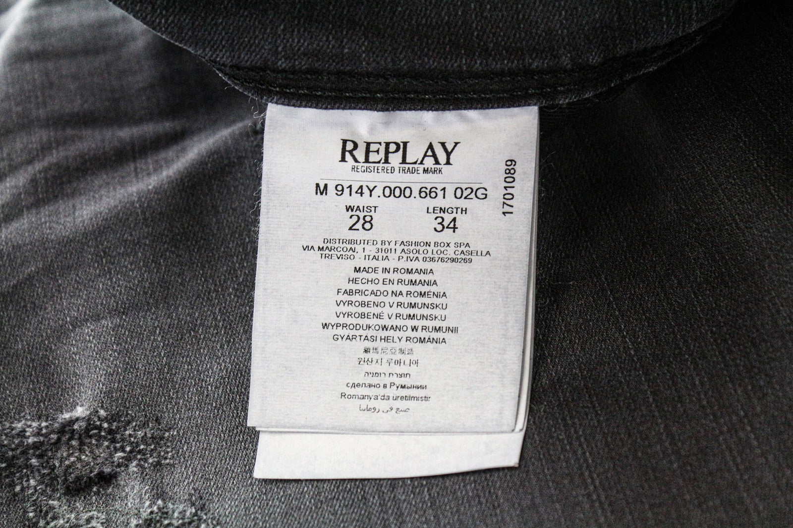 REPLAY Anbass Men's Jeans W28/L34 Slim Grey Cotton Blend Stretch Ripped Wash