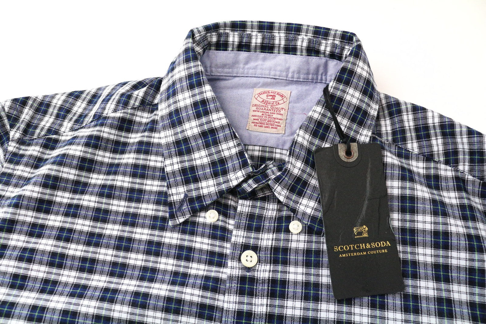 SCOTCH & SODA Ams Couture Men's Shirt M Blue/White Checked Long Sleeve Cotton