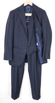 SUITSUPPLY Lazio Men's Suit UK34S Blue Wool Slim Melange 3-Piece Classic