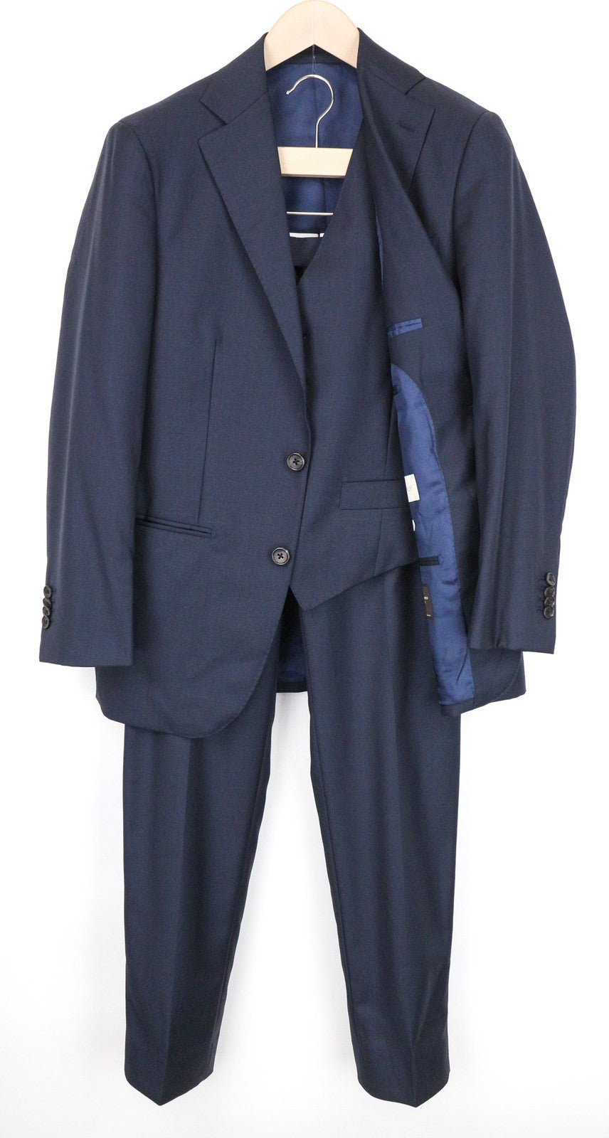 SUITSUPPLY Lazio Men's Suit UK34S Blue Wool Slim Melange 3-Piece Classic