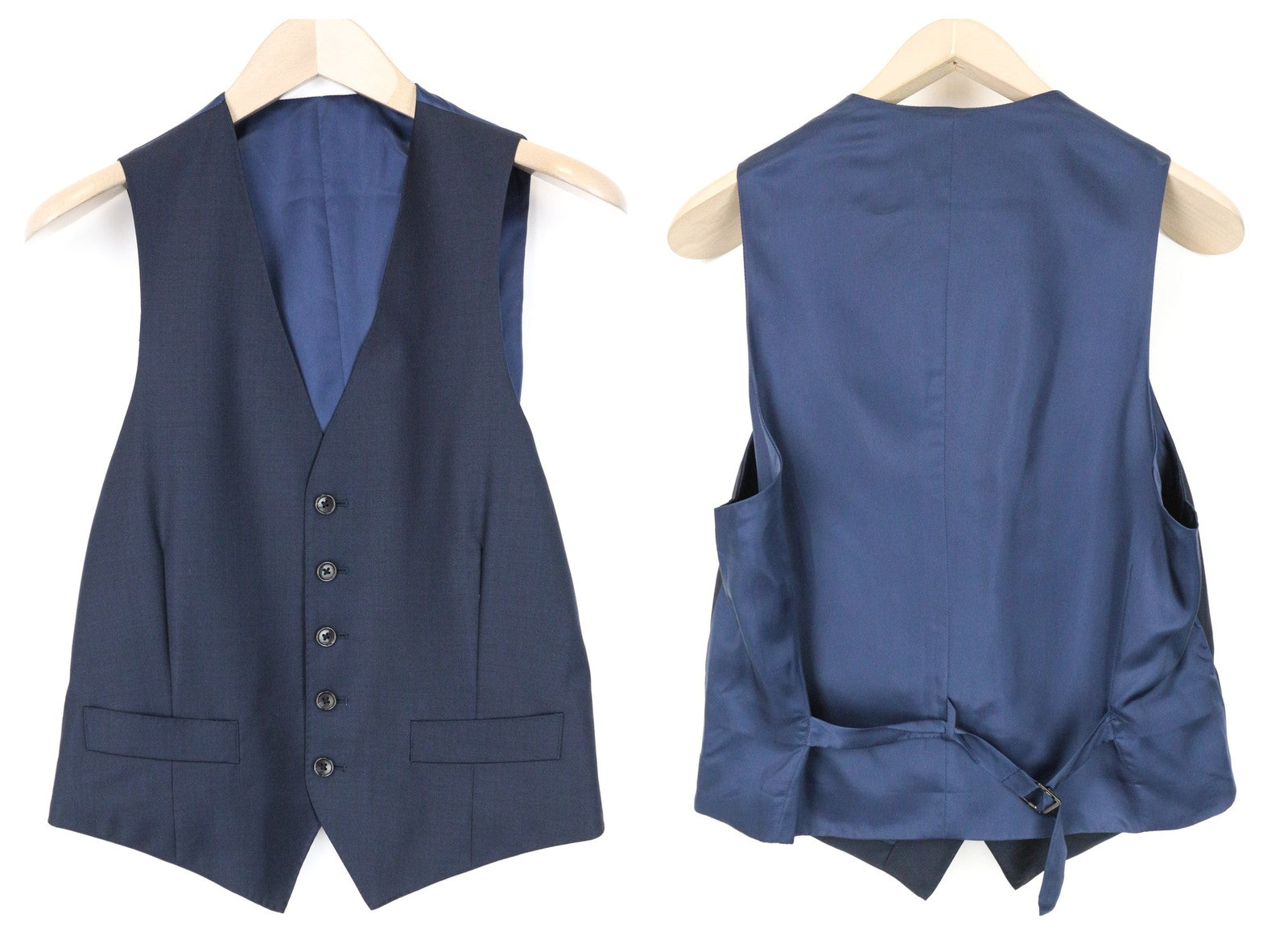 SUITSUPPLY Lazio Men's Suit UK34S Blue Wool Slim Melange 3-Piece Classic