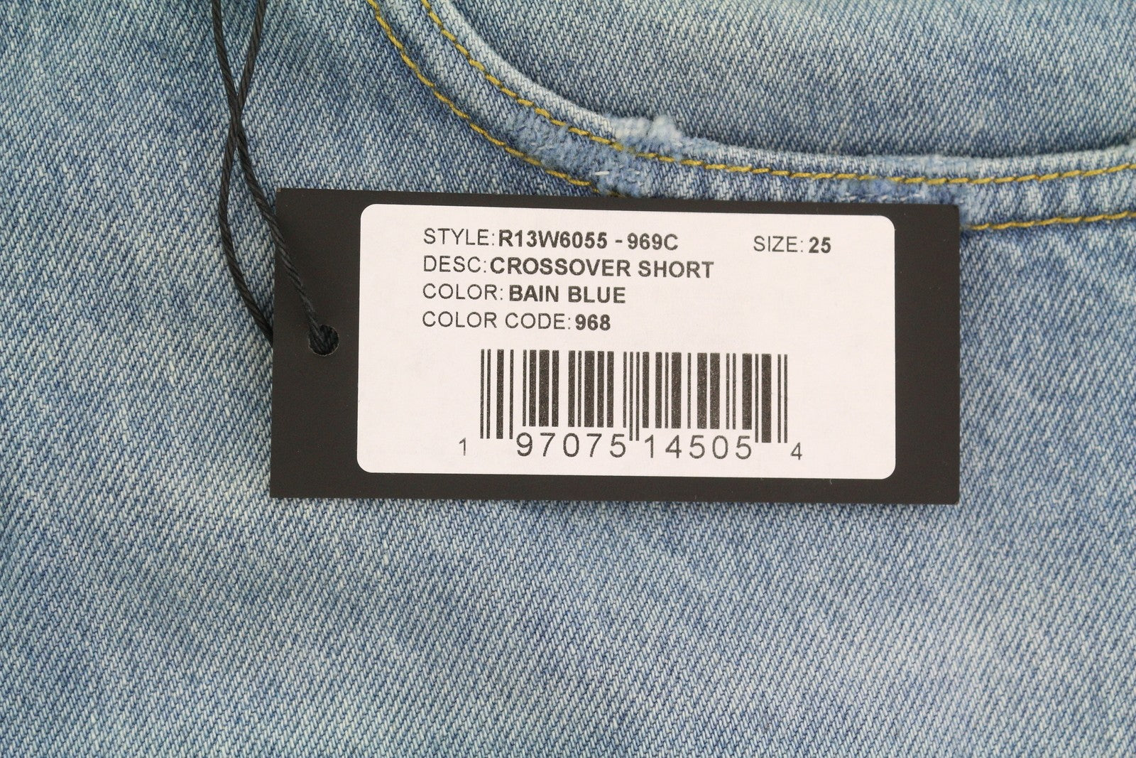 R13 Cross Over Women Shorts 25 Washed Denim Blue Asymmetrical Distress RRP€599