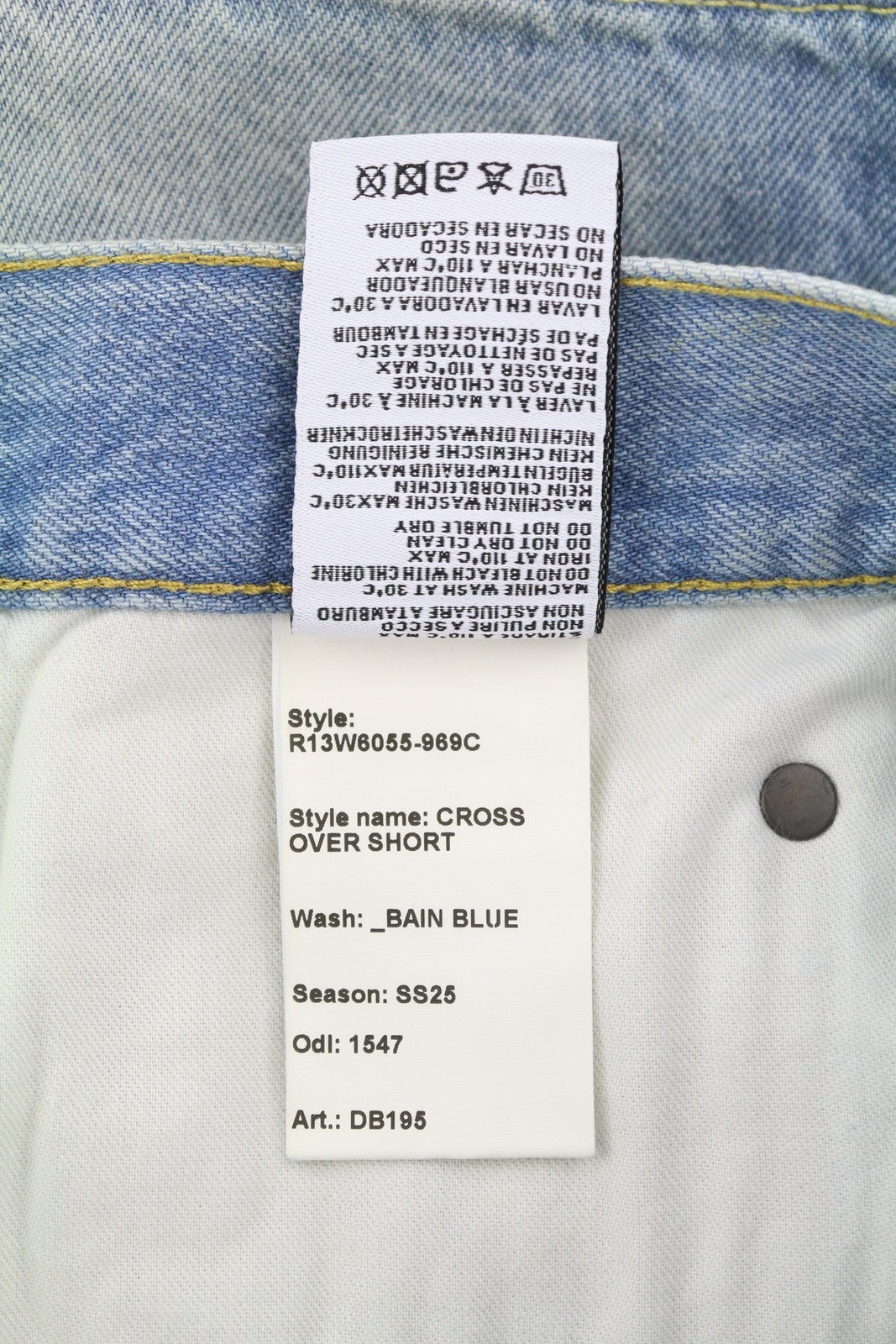 R13 Cross Over Women Shorts 25 Washed Denim Blue Asymmetrical Distress RRP€599