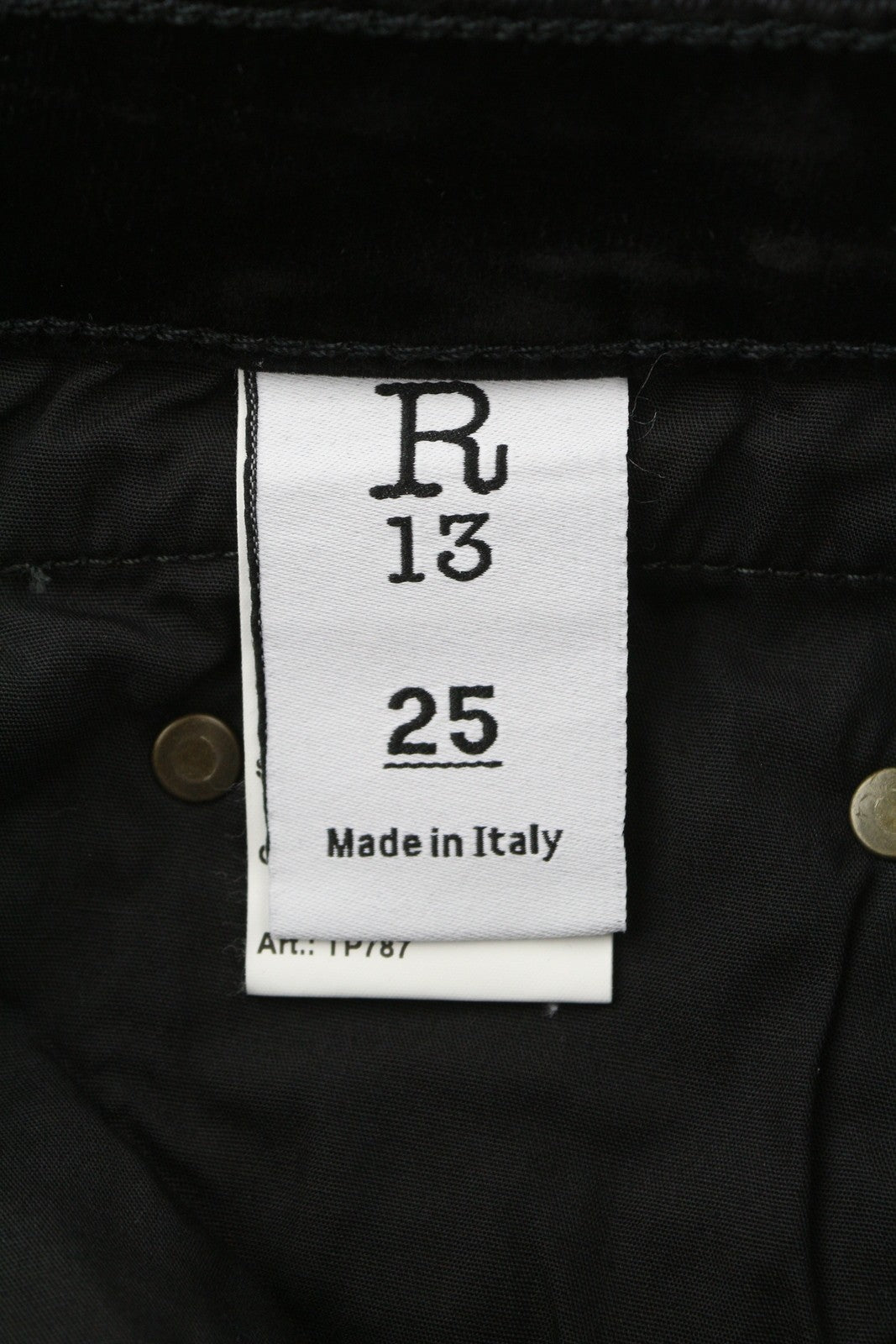 R13 Boy Straight Women Jeans 25 Flocked Black Velvet Cropped Ankle Length Dark