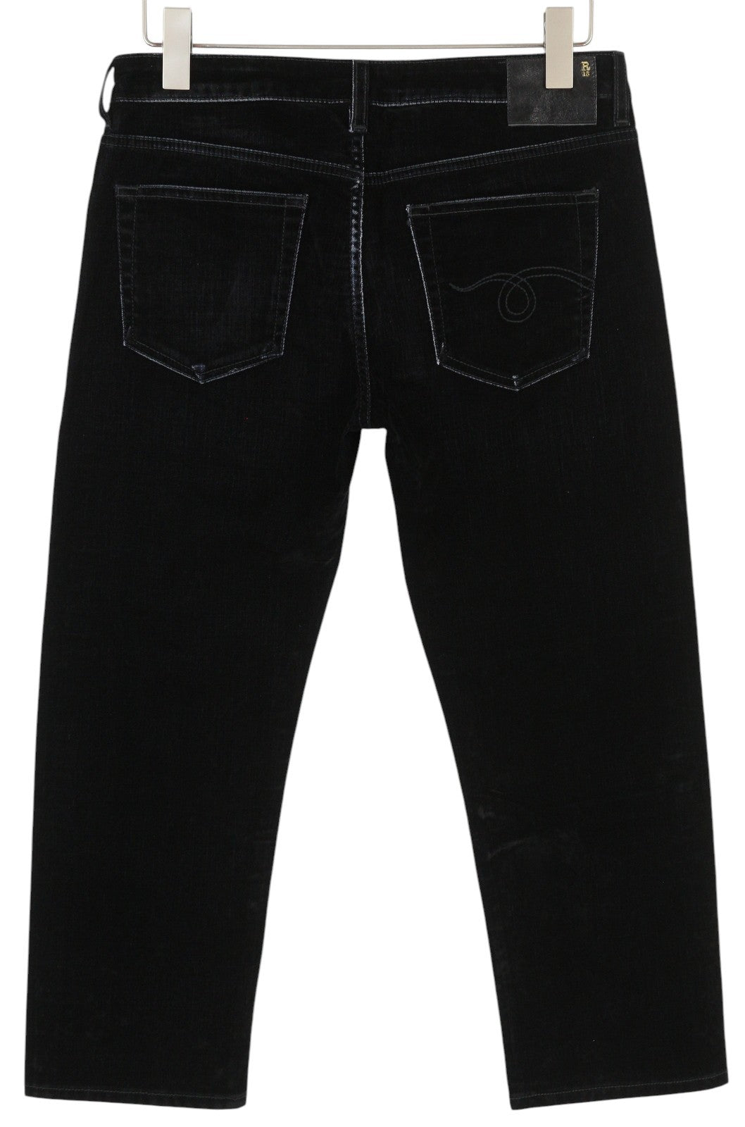 R13 Boy Straight Women Jeans 28 Flocked Black Velvet Cropped Ankle Length Dark