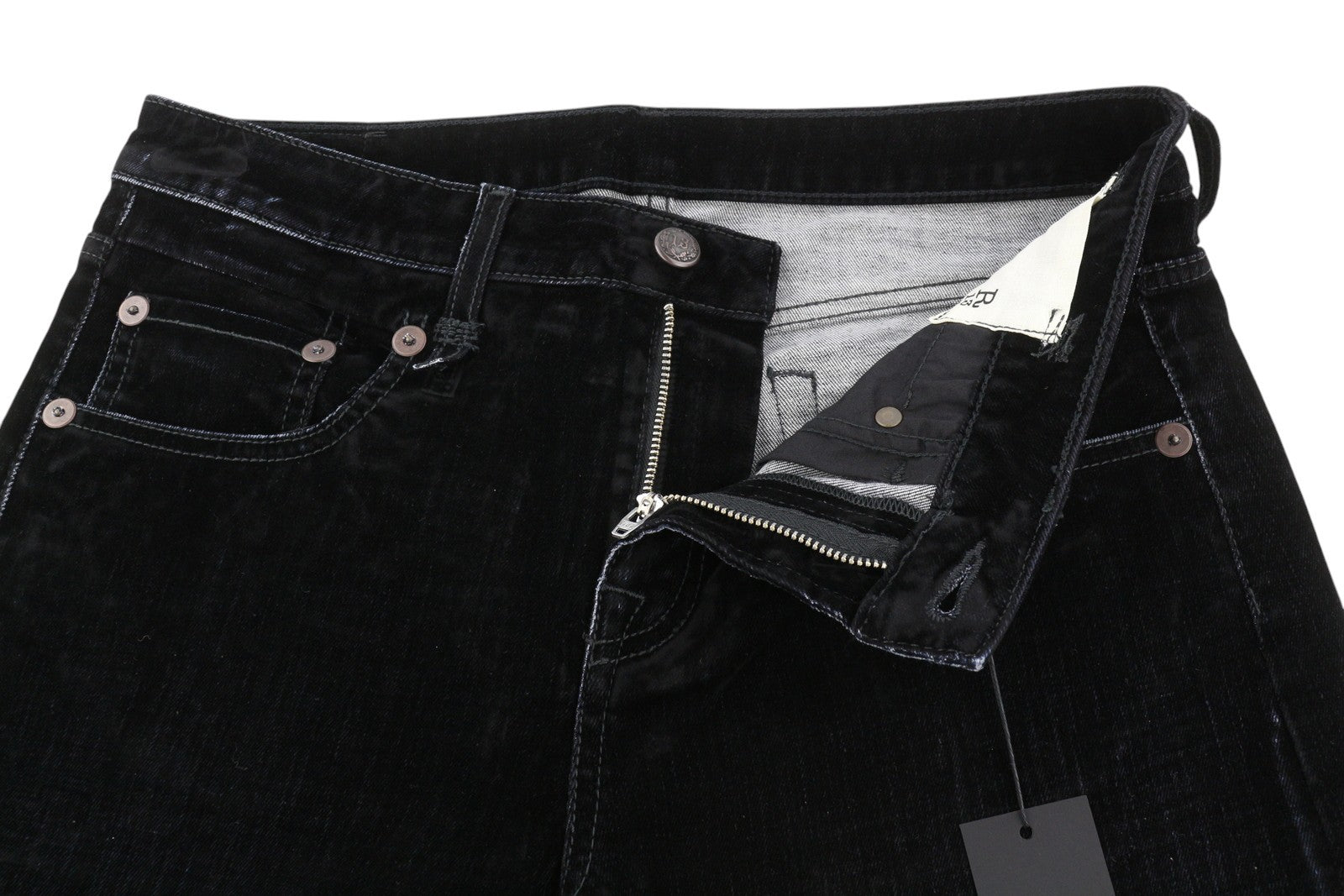 R13 Boy Straight Women Jeans 28 Flocked Black Velvet Cropped Ankle Length Dark