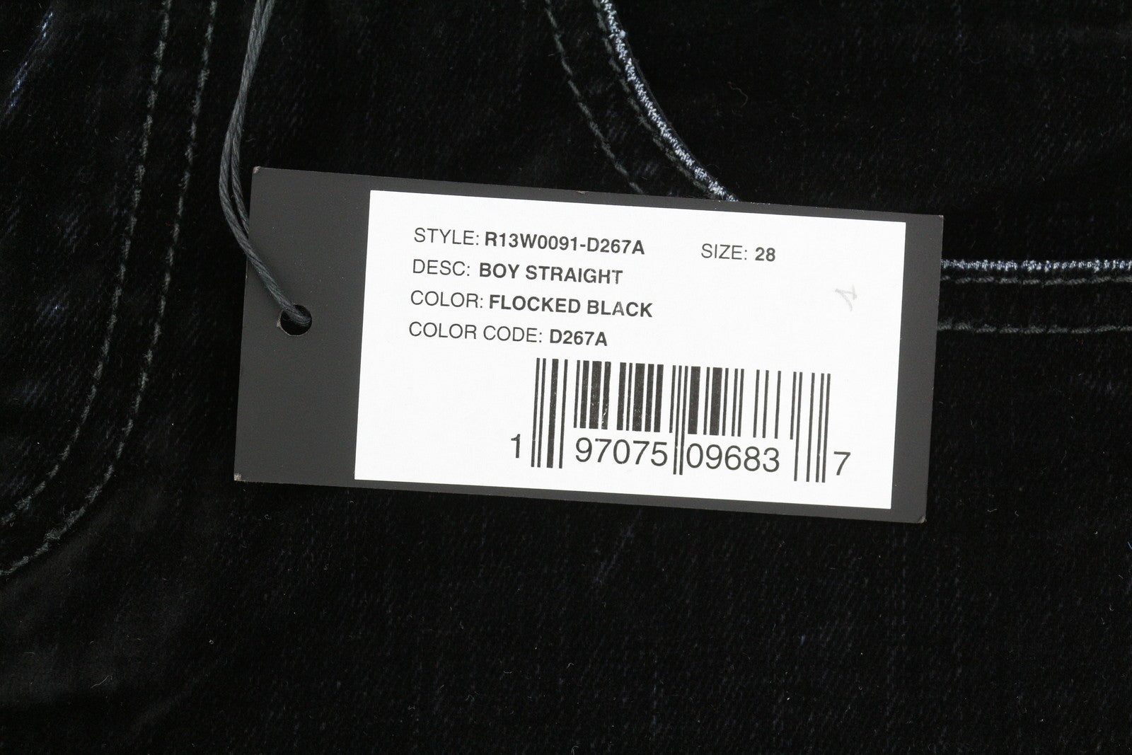 R13 Boy Straight Women Jeans 28 Flocked Black Velvet Cropped Ankle Length Dark