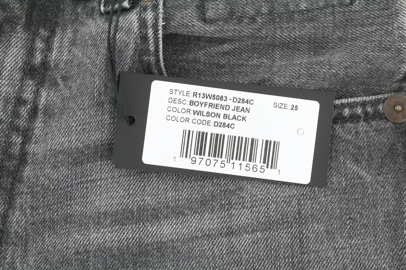 R13 Boyfriend Women Jeans 25 Wilson Black Faded Washed Ankle SS25 Cropped