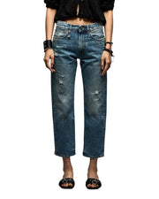 R13 Boyfriend Women Jeans 25 Bain W Rips Distress Faded Ankle PS25 RRP€595