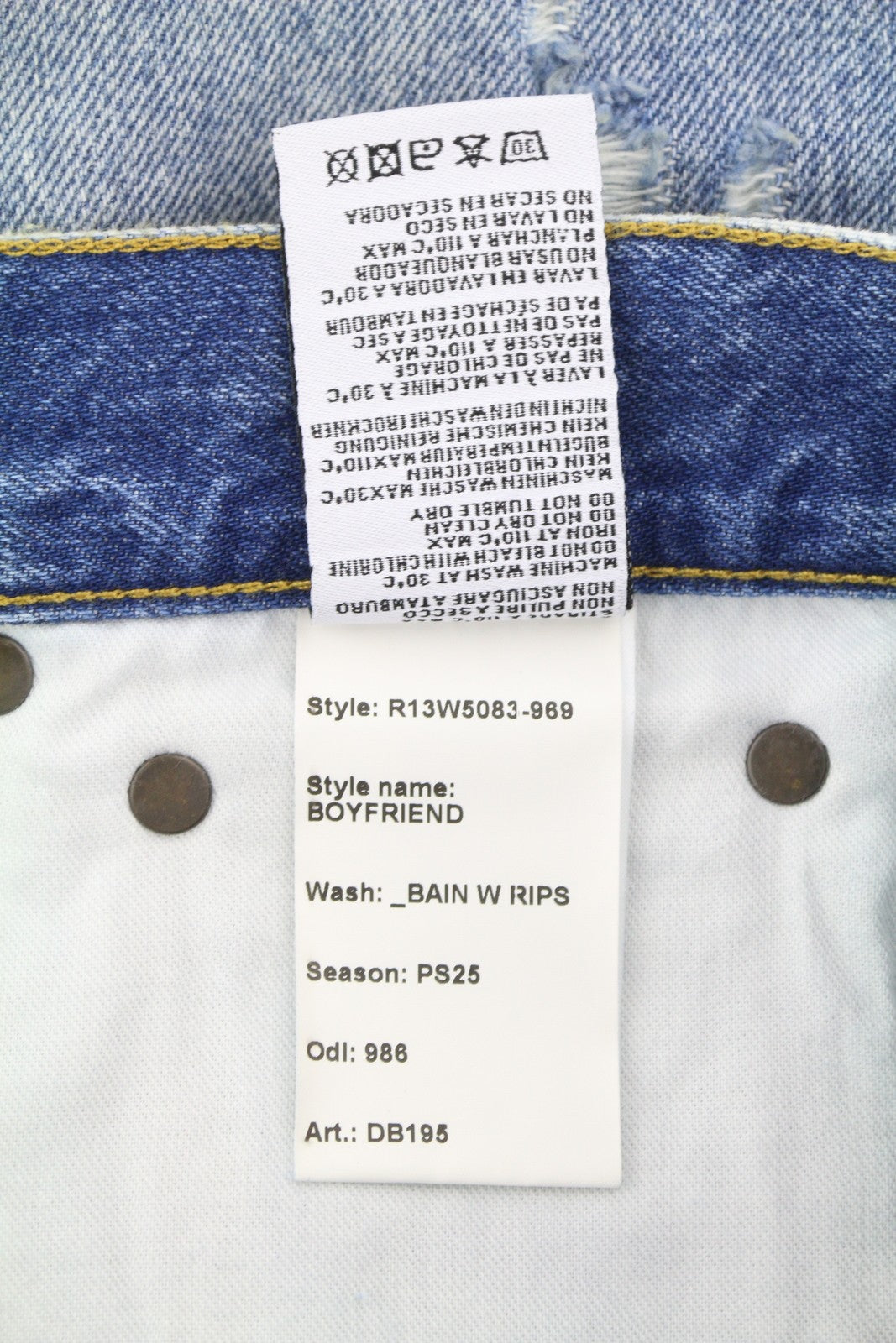 R13 Boyfriend Women Jeans 25 Bain W Rips Distress Faded Ankle PS25 RRP€595