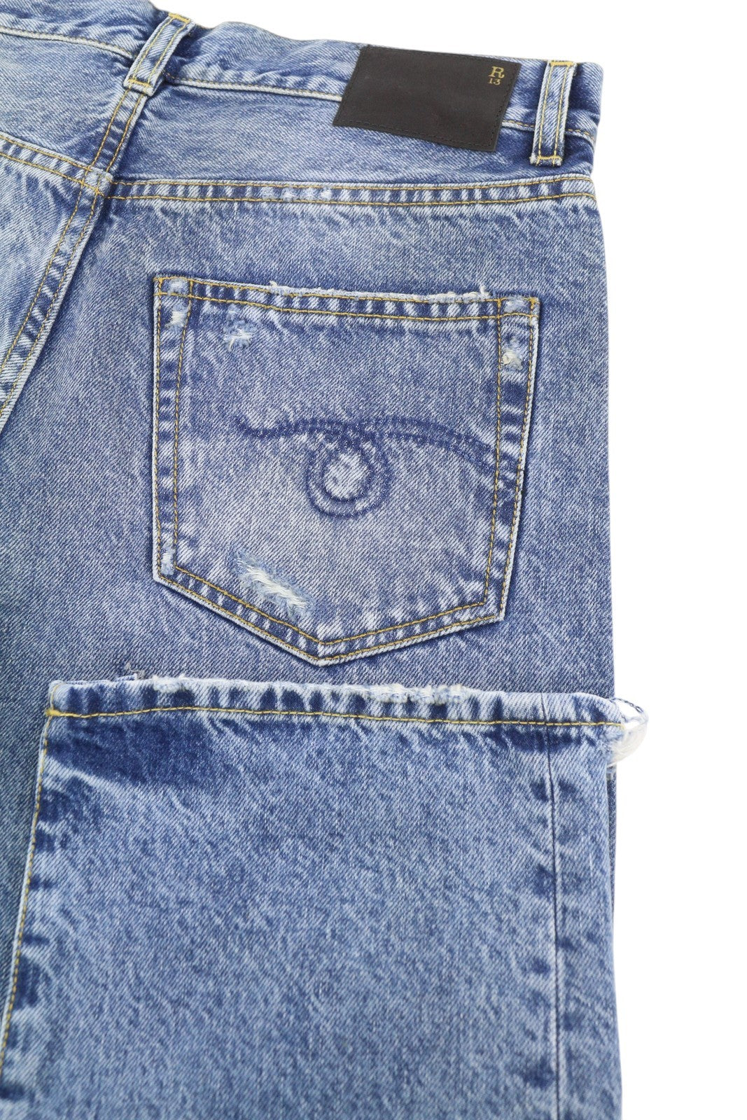 R13 Boyfriend Women Jeans 25 Bain W Rips Distress Faded Ankle PS25 RRP€595